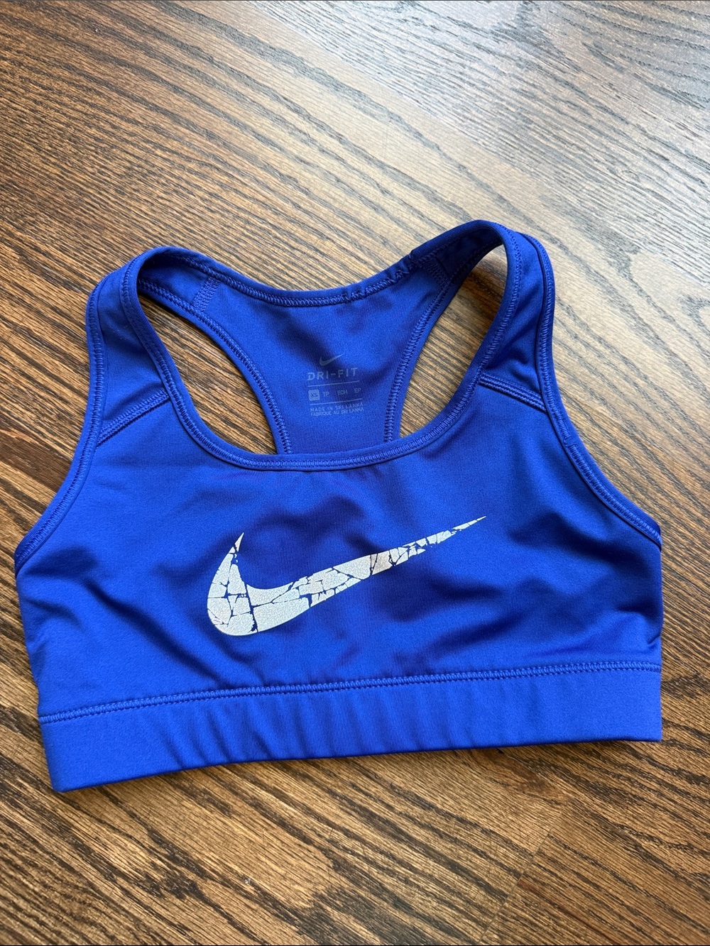 Nike Women's Royal Blue Racerback Sports Bra with White Swoosh